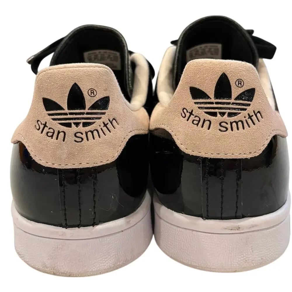Adidas Stan Smith Shiny Shoes Sneakers FW2299 Black Pink Glam Womens Size 10